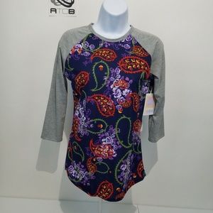 LuLaRoe Randy Womens Top Size XXS Paisley Purple